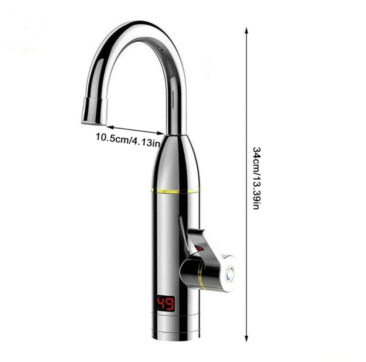 Disegno tecnico del miscelatore HC-1433: altezza 34 cm, sporgenza 10,5 cm