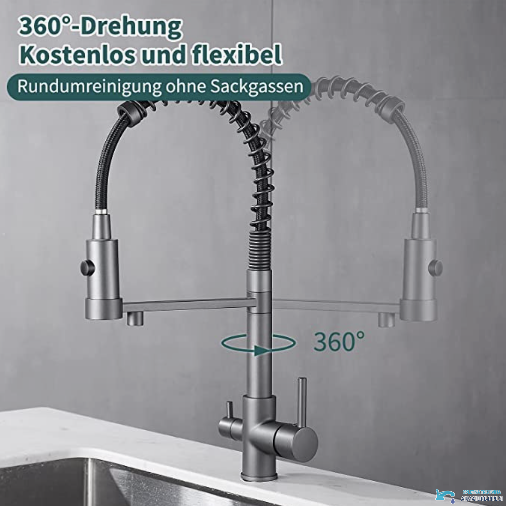 Rubinetto da cucina KF1459 grigio grafite spazzolato con bocca girevole