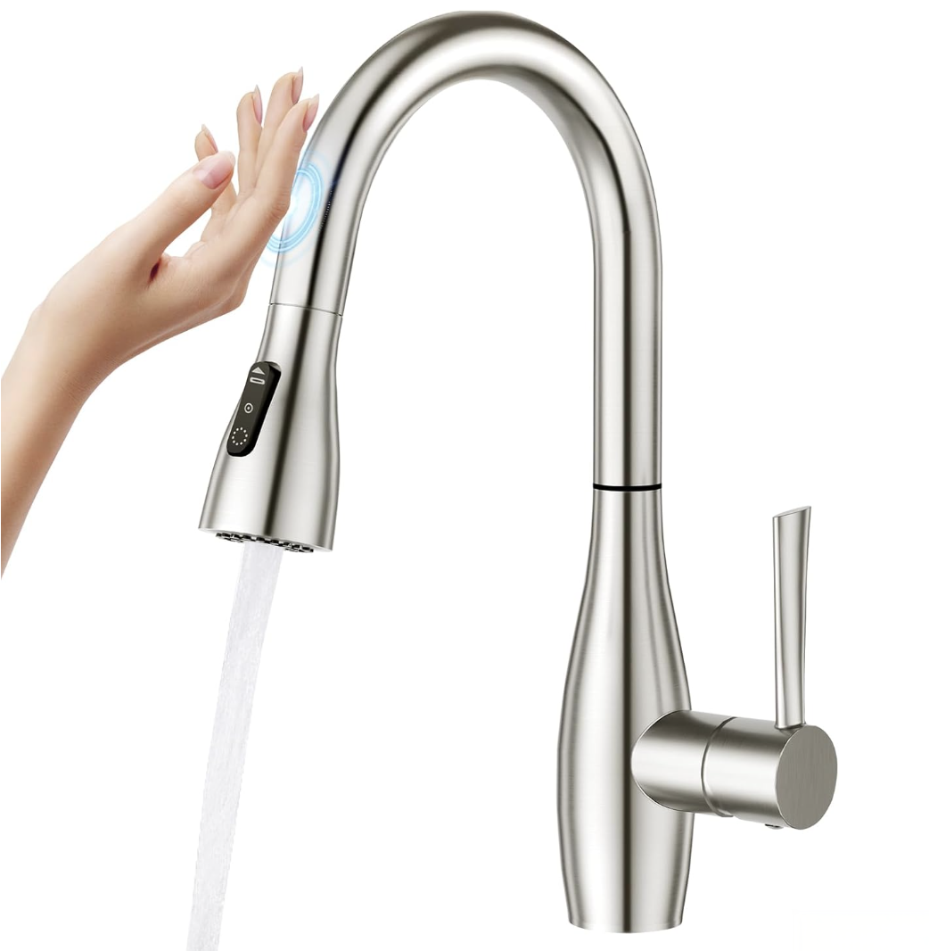 Rubinetto da cucina smart KFS1428 con sensore touch, finitura argento spazzolato
