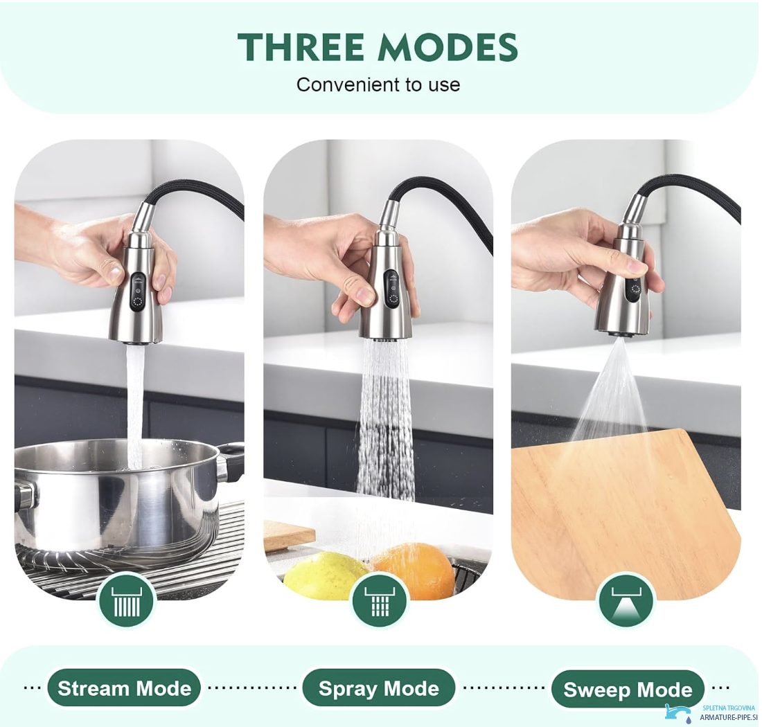 Specifiche del rubinetto da cucina smart KFS1428: tre tipi di getto