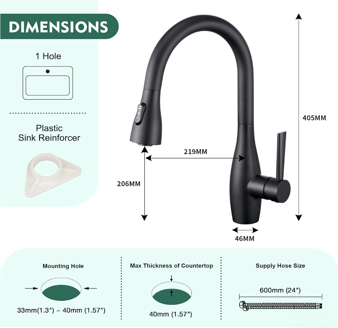 Disegno tecnico del rubinetto da cucina smart con sensore KFS1428 (405 × 219 mm)