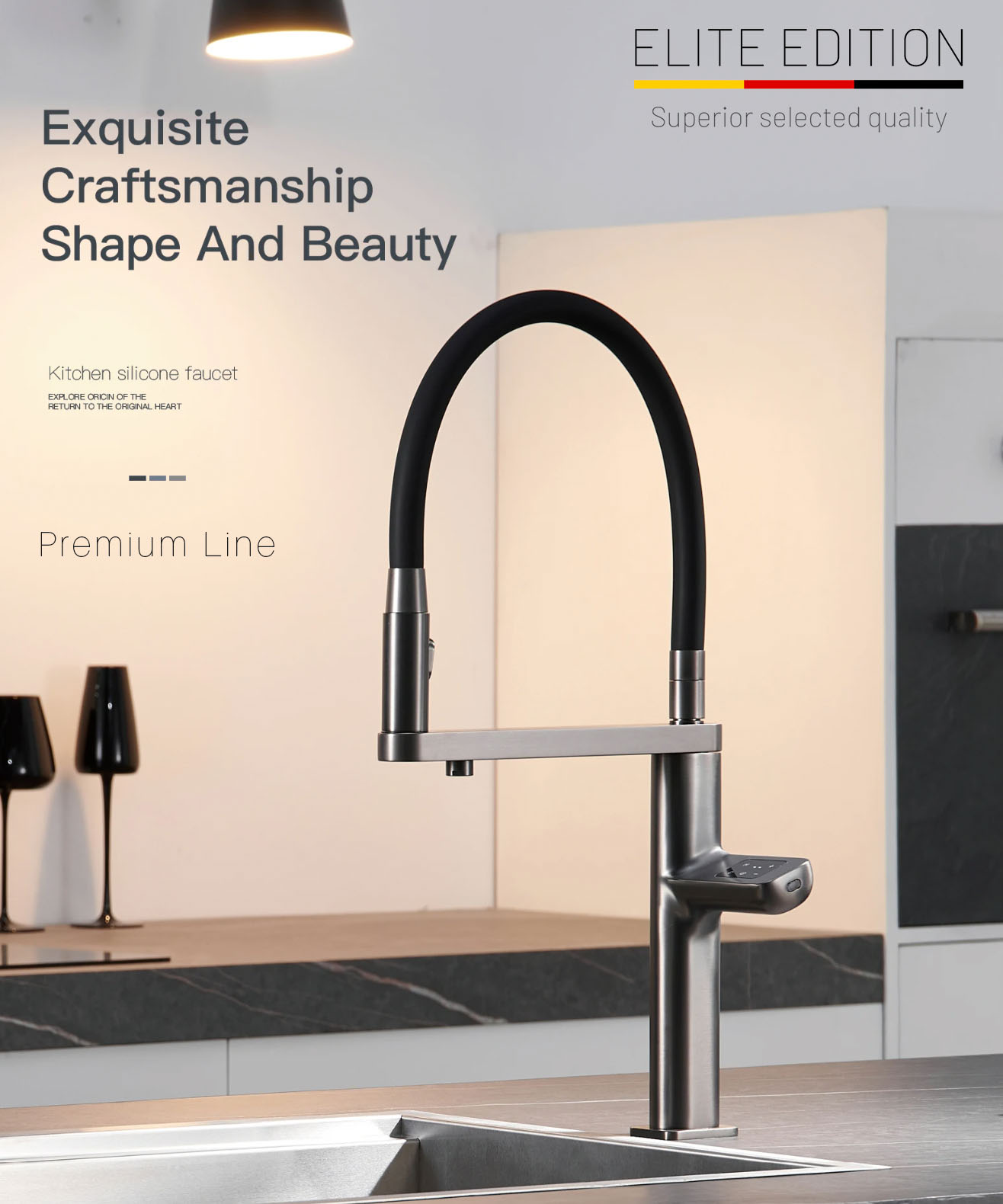 Luxus-Küchenarmatur ELITE EDITION mit Sensor und Filterauslauf KFS1814 in gebürstetem Graphitgrau
