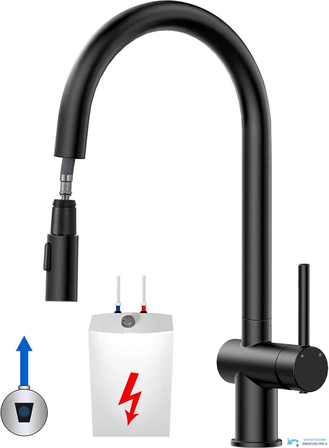 Specifiche KL1109: doccetta estraibile e collegamento allo scaldacqua sottolavello