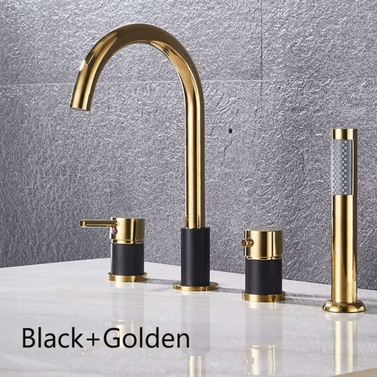 Rubinetteria vasca KM1834-bgx in nero e oro sul bordo vasca