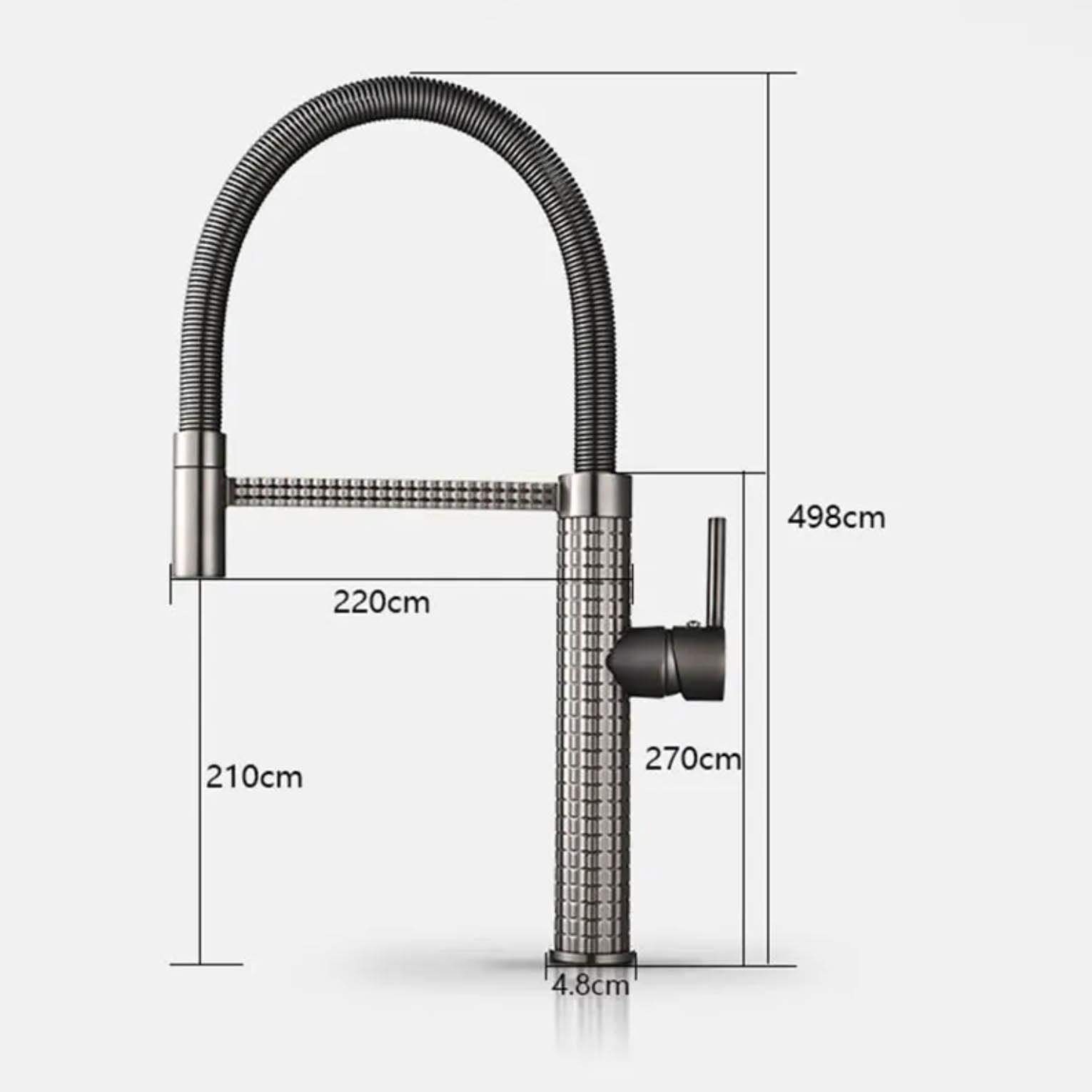 Disegno tecnico del miscelatore da cucina ELITE EDITION KS1220 con doccetta e quote dimensionali