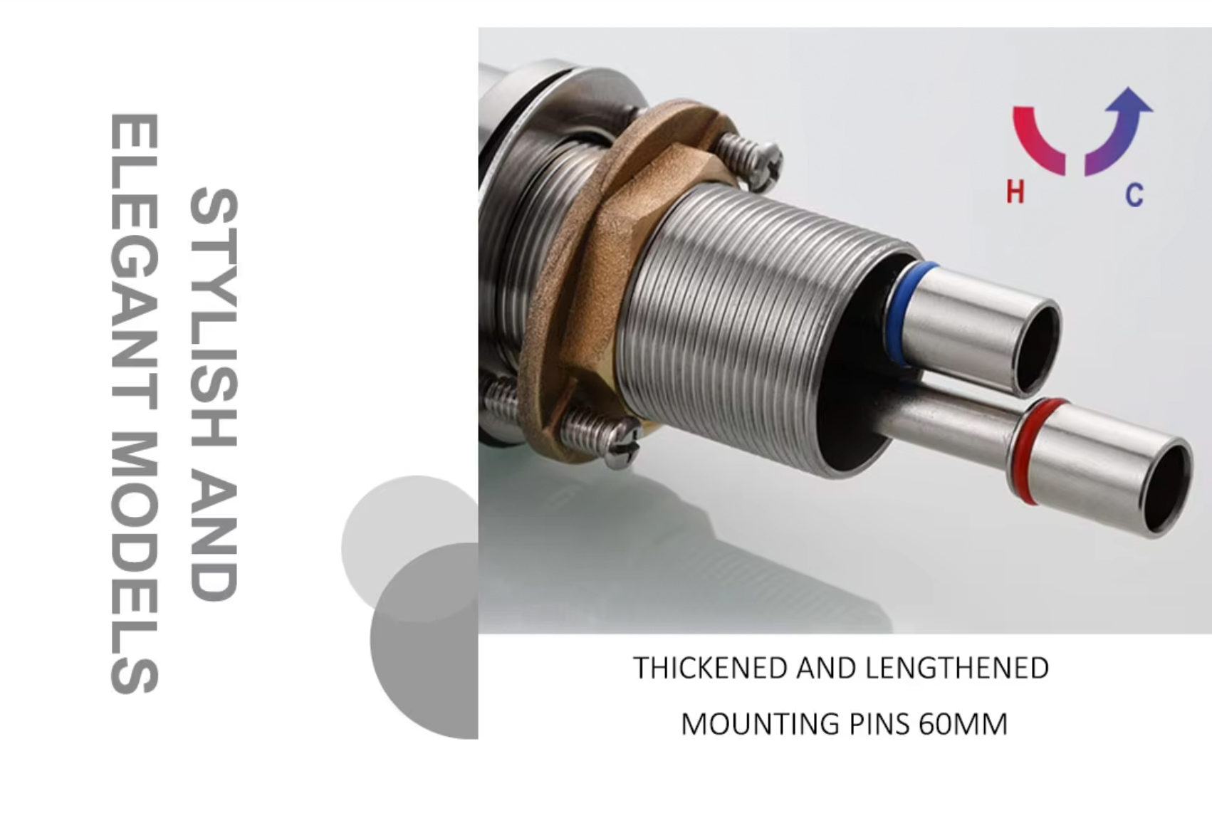 Specifiche del miscelatore KS1409: attacchi caldo e freddo e fissaggio da 60 mm
