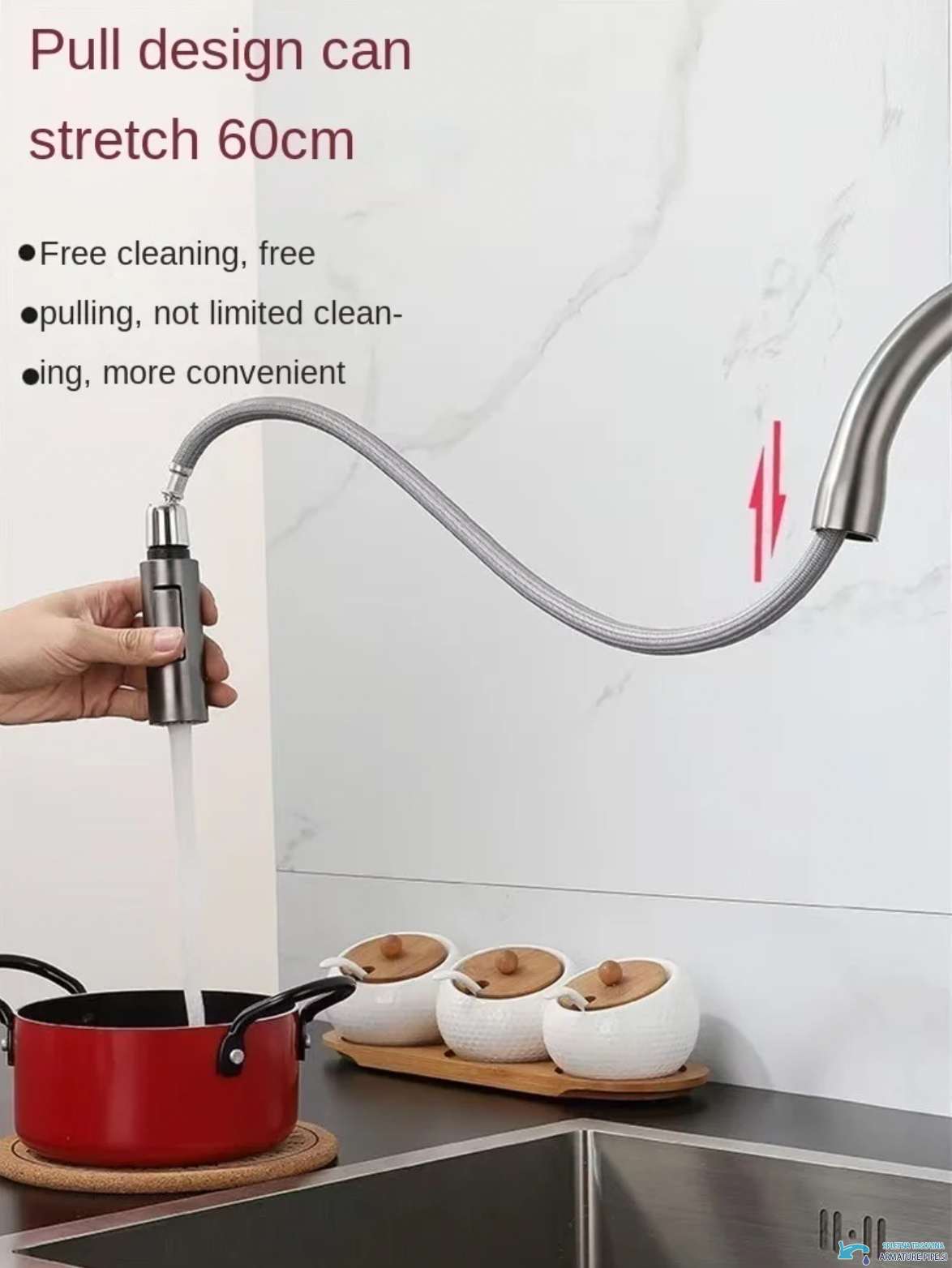 Specifiche del rubinetto da cucina KS15174: doccetta estraibile fino a 60 cm