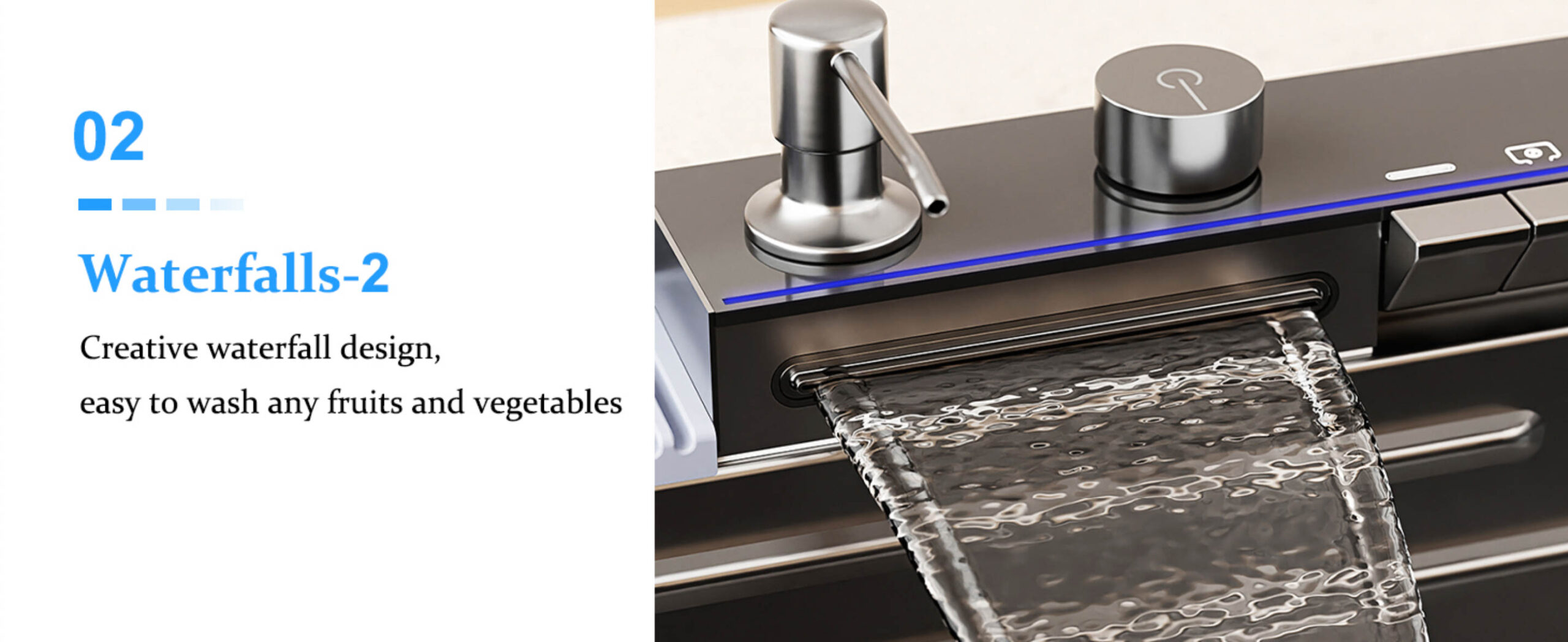 Erogazione a cascata integrata nel rubinetto da cucina KS2199