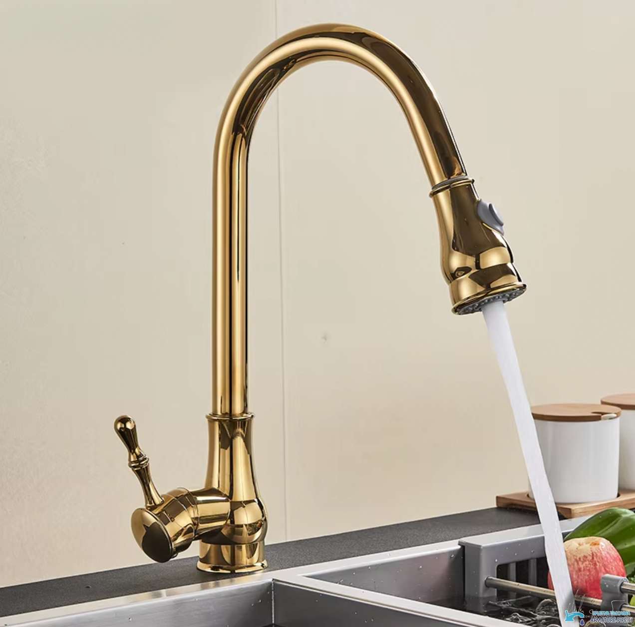 Rubinetto da cucina estraibile KZI5176 in oro lucido