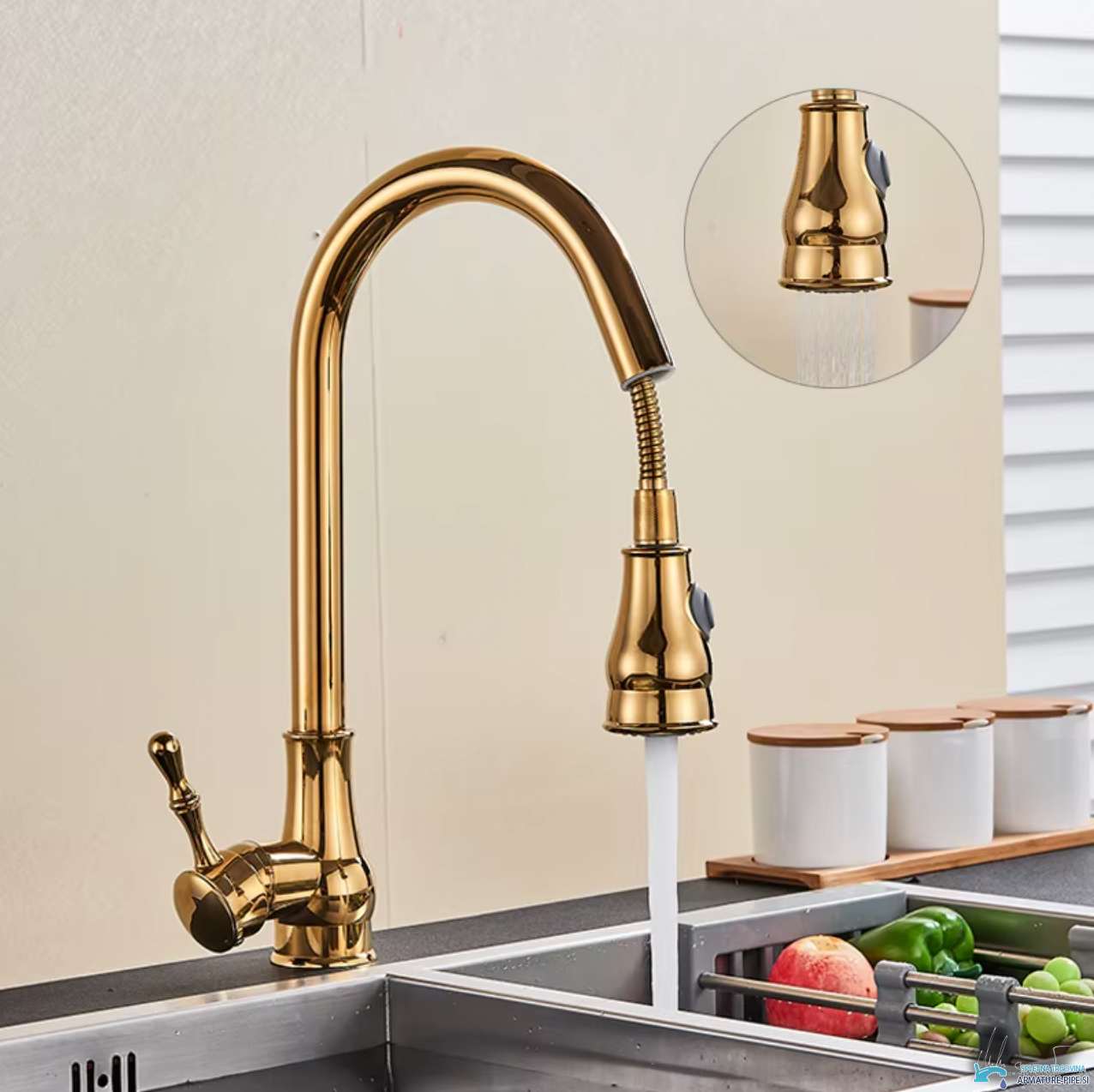 Rubinetto da cucina estraibile KZI5176 in oro lucido