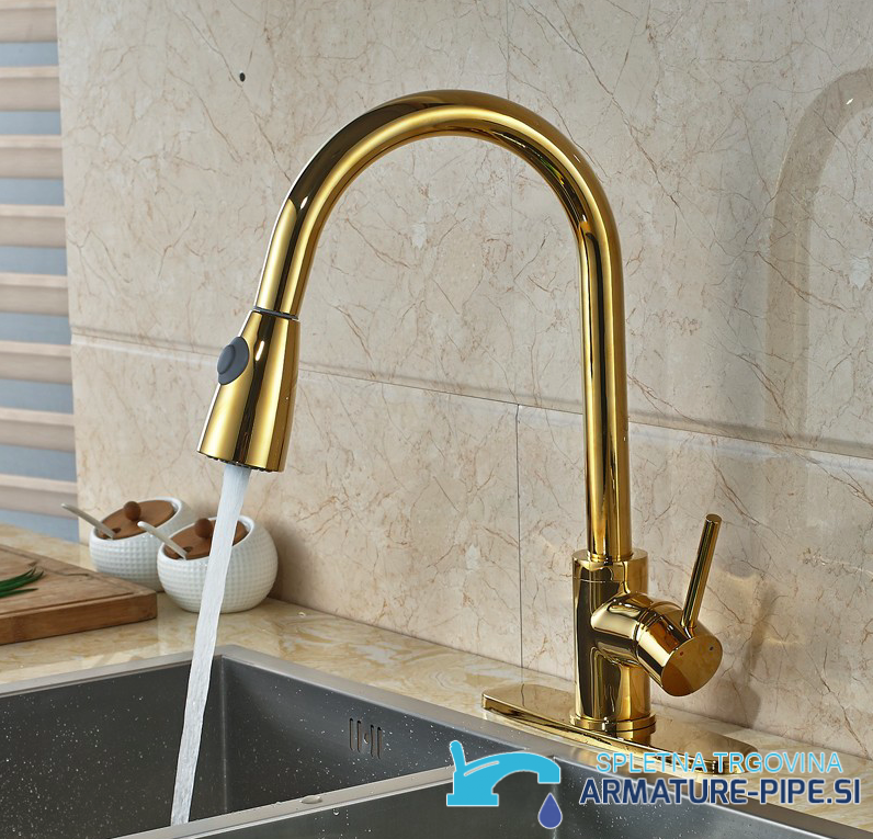 Miscelatore cucina estraibile KZI6168 dal look prestigioso in oro lucido