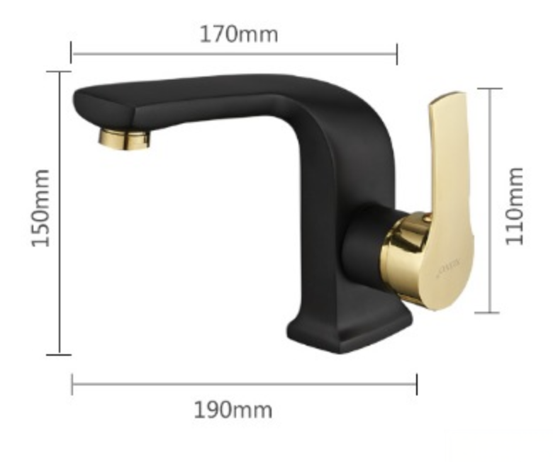 Disegno tecnico del miscelatore lavabo NB4009 (170 × 190 × 150 mm, leva 110 mm)