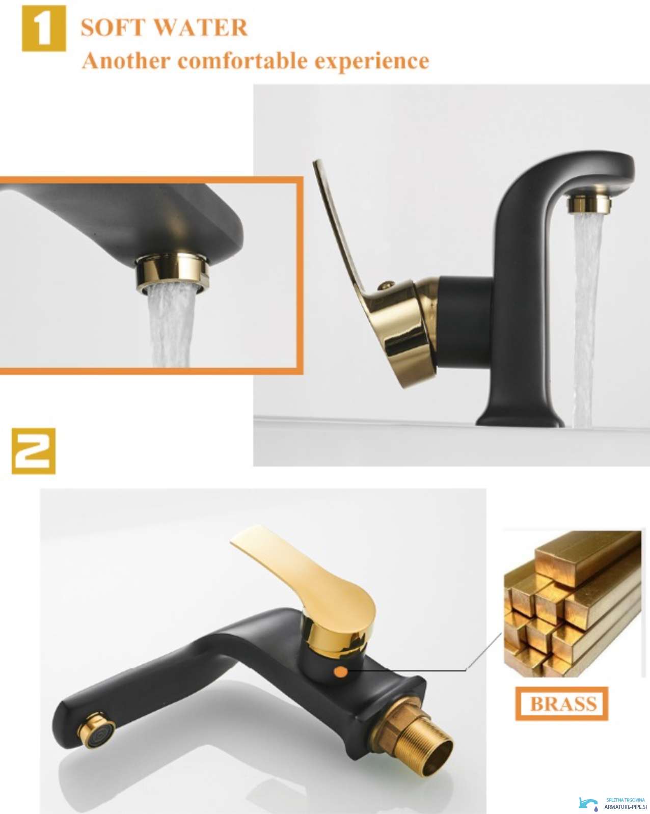 Specifiche del miscelatore NB4009: getto d'acqua, raccordo in ottone e comando monoleva
