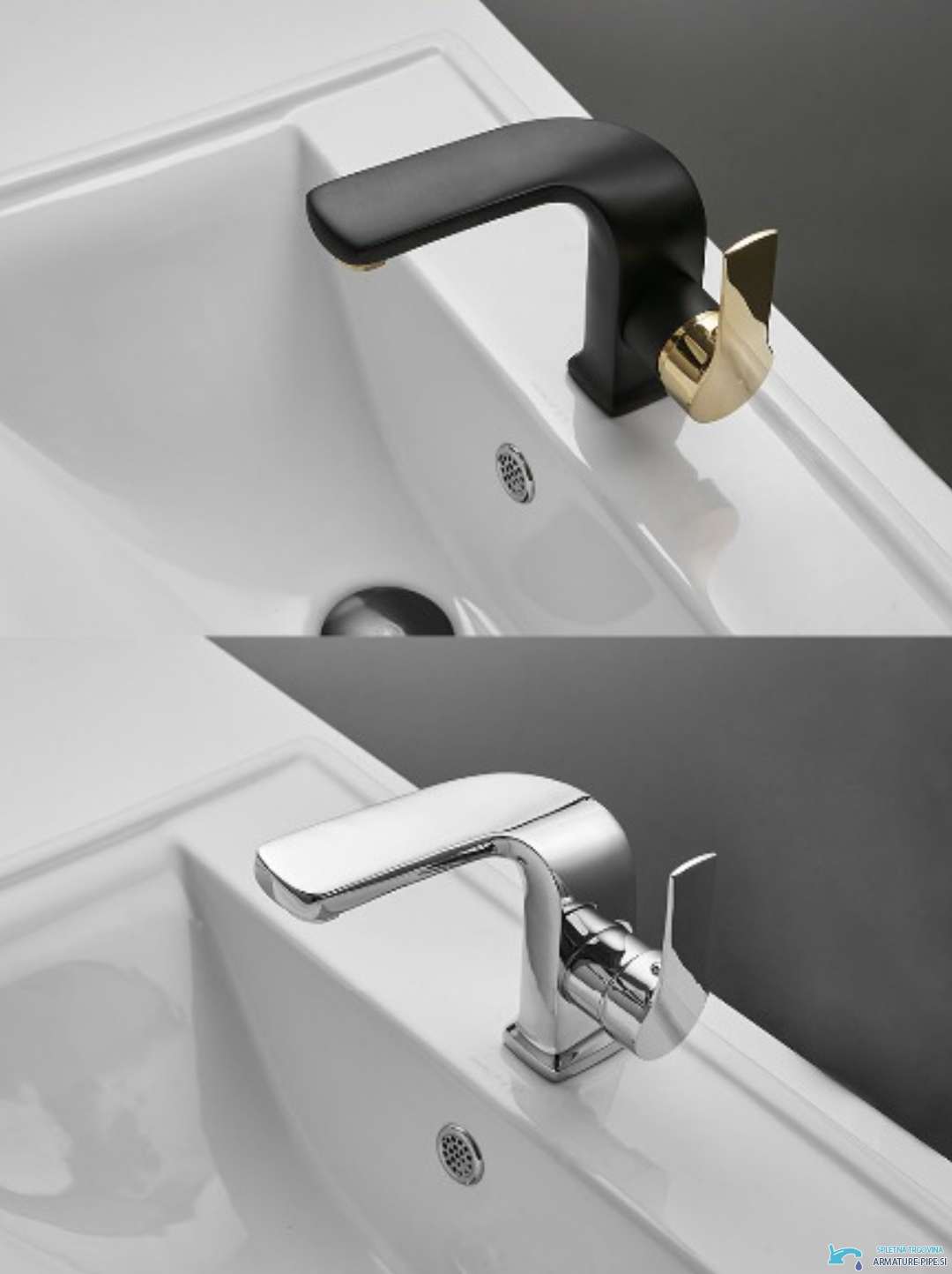 Miscelatore lavabo NB4009 nelle finiture nero opaco con oro e cromo