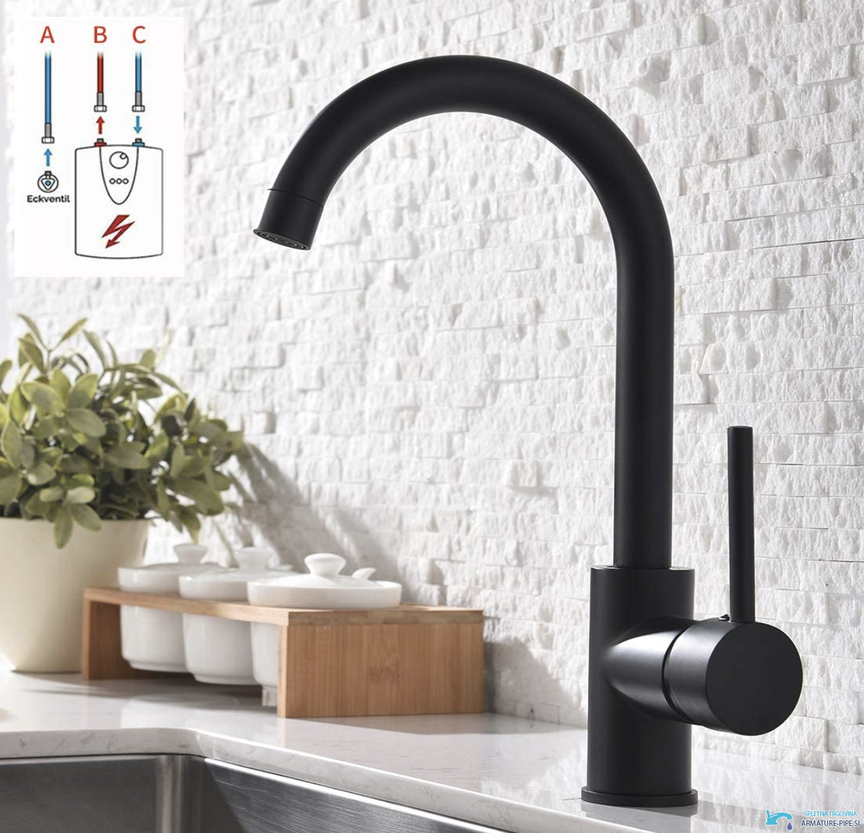 Rubinetto da cucina a bassa pressione EYN NT1255 nero opaco
