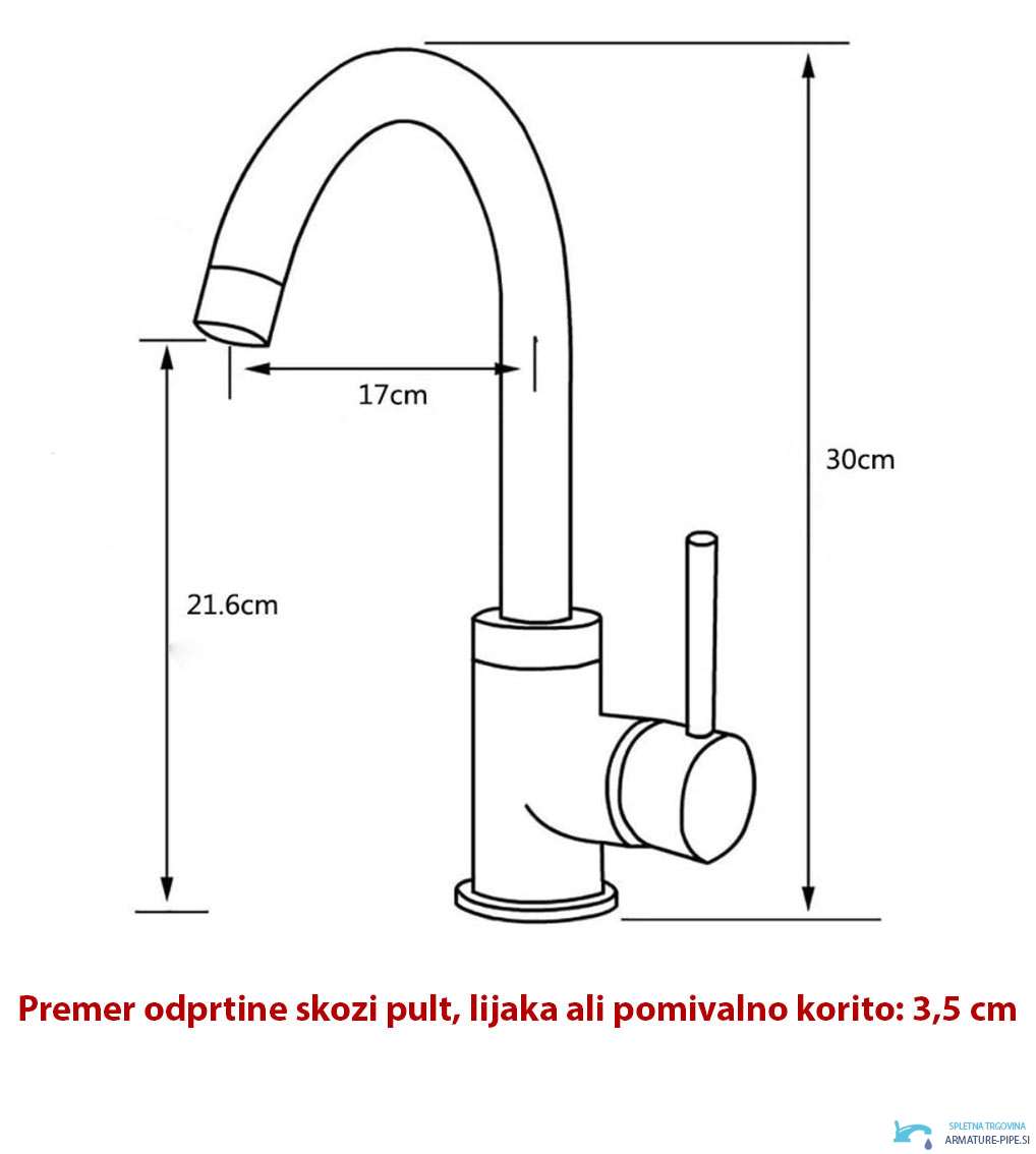 Disegno tecnico del rubinetto EYN NT1255: altezza 30 cm e sporgenza 17 cm