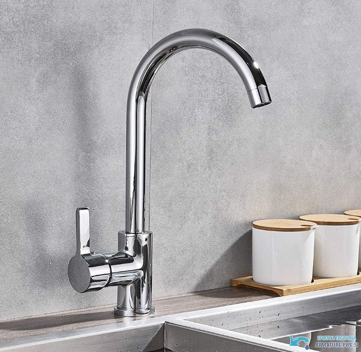 Rubinetto da cucina a bassa pressione NT1311 con bocca alta cromata e leva laterale