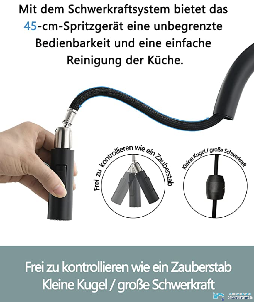 Specifiche del rubinetto NT1354: doccetta estraibile da 45 cm con contrappeso