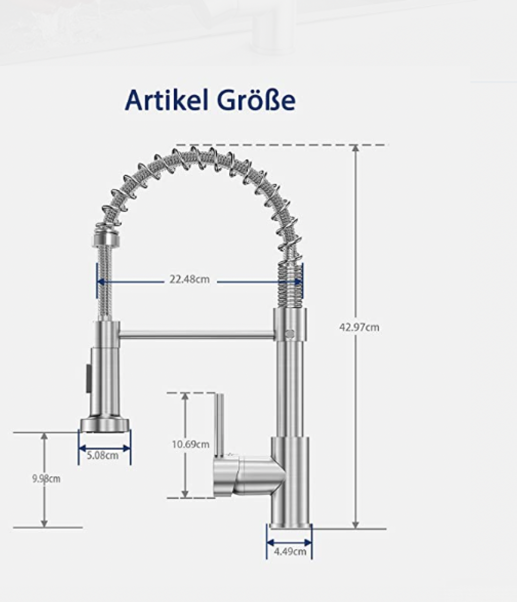 Disegno tecnico del miscelatore NT1437, altezza 42,97 cm e larghezza 22,48 cm