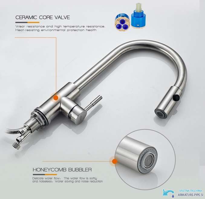 Specifiche del miscelatore EYN NT1546: cartuccia ceramica e aeratore a nido d'ape