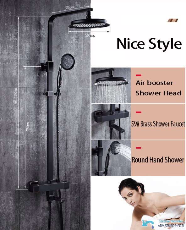 Specifiche del sistema doccia EYN NTA1601: soffione da 200 mm e sporgenza di 370 mm