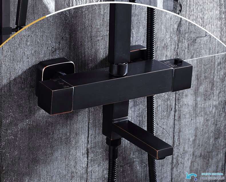 Sistema doccia termostatico nero EYN NTA1601 in nero opaco