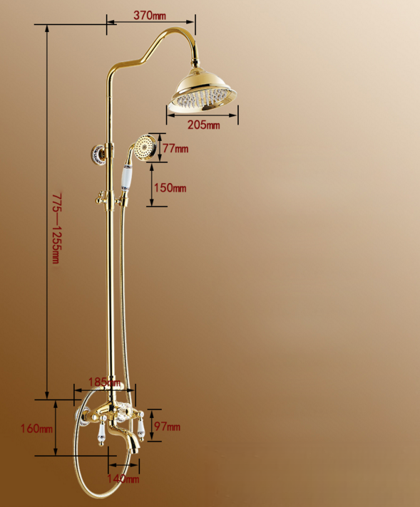 Disegno tecnico del pannello doccia «con diamante» NTG40422 (775–1255 mm, soffione 205 mm)