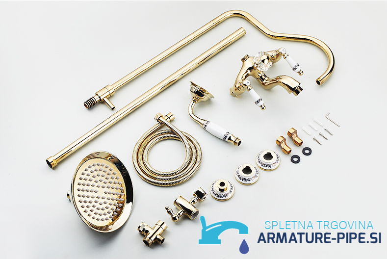 Pannello doccia «con diamante» NTG40422 con soffione, flessibile e tubo montante