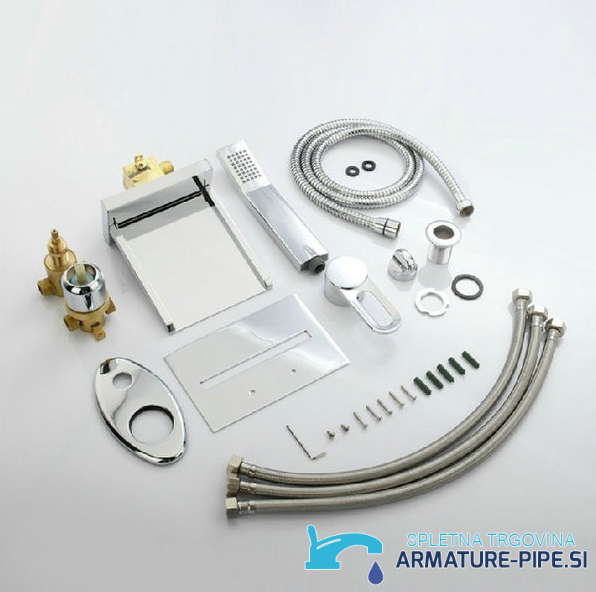Miscelatore vasca da incasso PSK7917 con bocca a cascata, doccetta e raccordi
