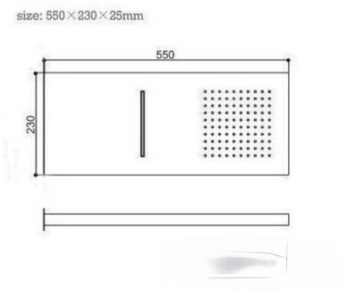 Disegno tecnico del pannello doccia da incasso PT939851 da 550 × 230 × 25 mm