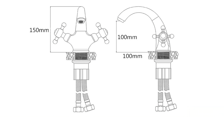 Disegno tecnico di Antika RU1305, altezza 150 mm e sporgenza 100 mm