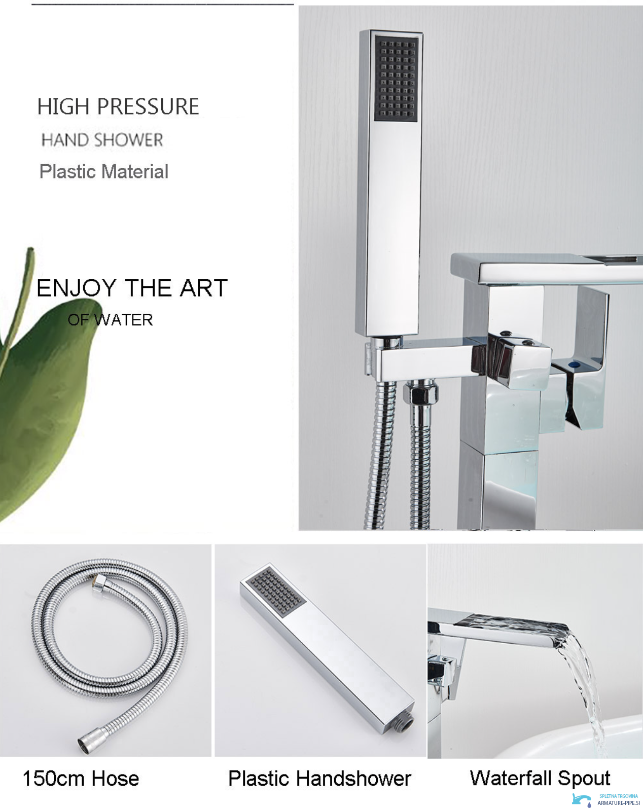 Dotazione del rubinetto SB1720: doccetta, flessibile da 150 cm e bocca a cascata