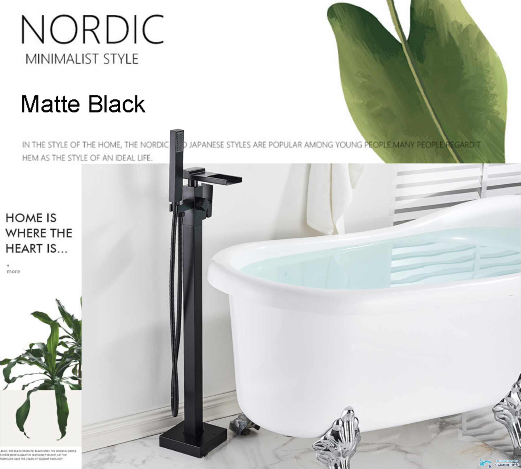 Rubinetto freestanding per vasca SB1720 in uso accanto a una vasca bianca