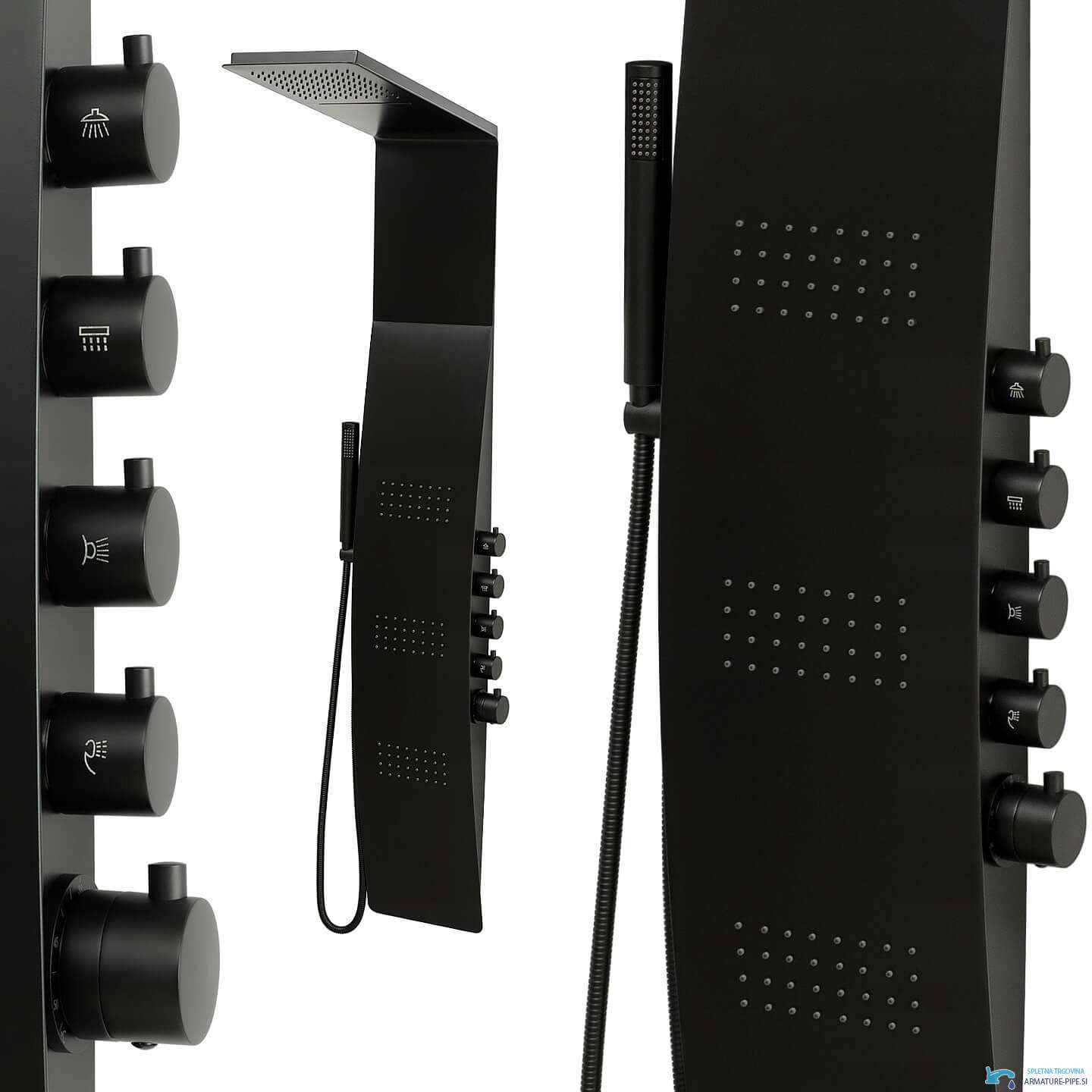 Pannello doccia termostatico ELITE SP1058 nero con soffione e doccetta