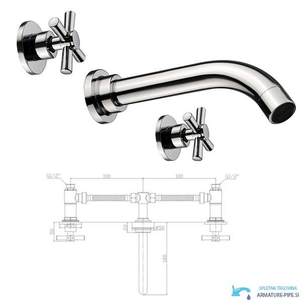 Specifiche del rubinetto lavabo LED EYN SU0167: cromo, G1/2 e distanze di 100 mm