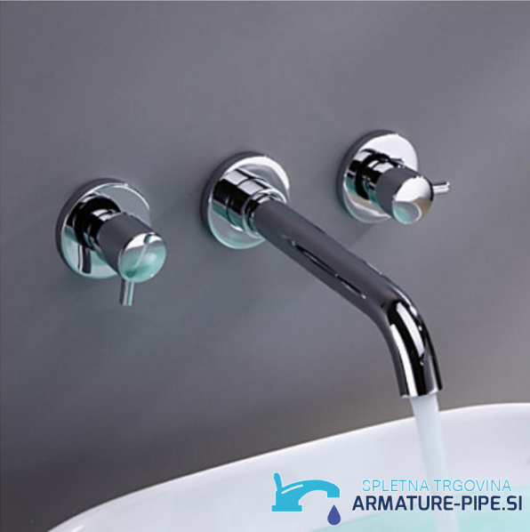 Rubinetto a parete per lavabo in ottone SU2321, finitura cromo lucido