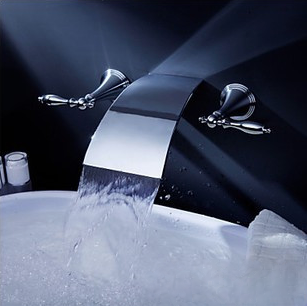 Rubinetto a parete per lavabo SU5308 con due manopole decorative in cromo lucido