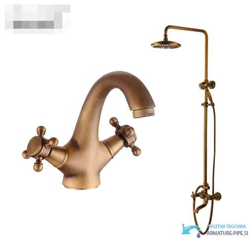 Sistema doccia esterno e rubinetto lavabo antichi EYN TER1305, vista del set