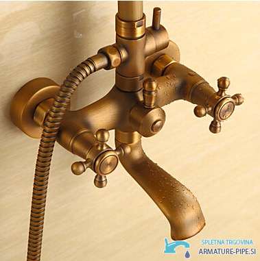 Set doccia esterno e rubinetto lavabo EYN TER1305 in bronzo antico spazzolato