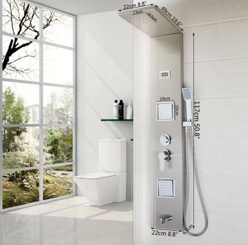 Dimensioni del pannello doccia EYN TP1554 alto 117 cm con soffione da 22 cm