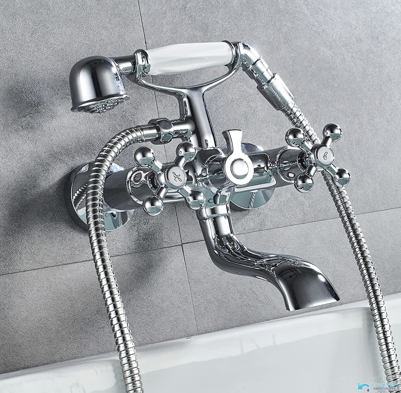 Rubinetto bidet rustico UC1143 cromato con doccetta e manopole a croce
