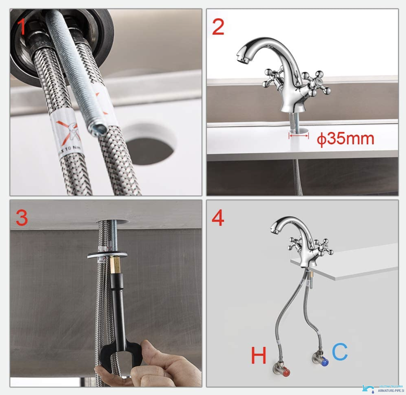 Montaggio del rubinetto bidet rustico UC1143 cromato in un foro da 35 mm