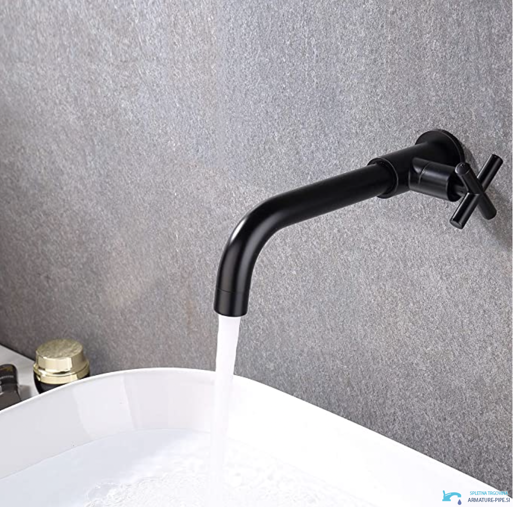 Rubinetto a parete per acqua fredda WB1414 in nero opaco
