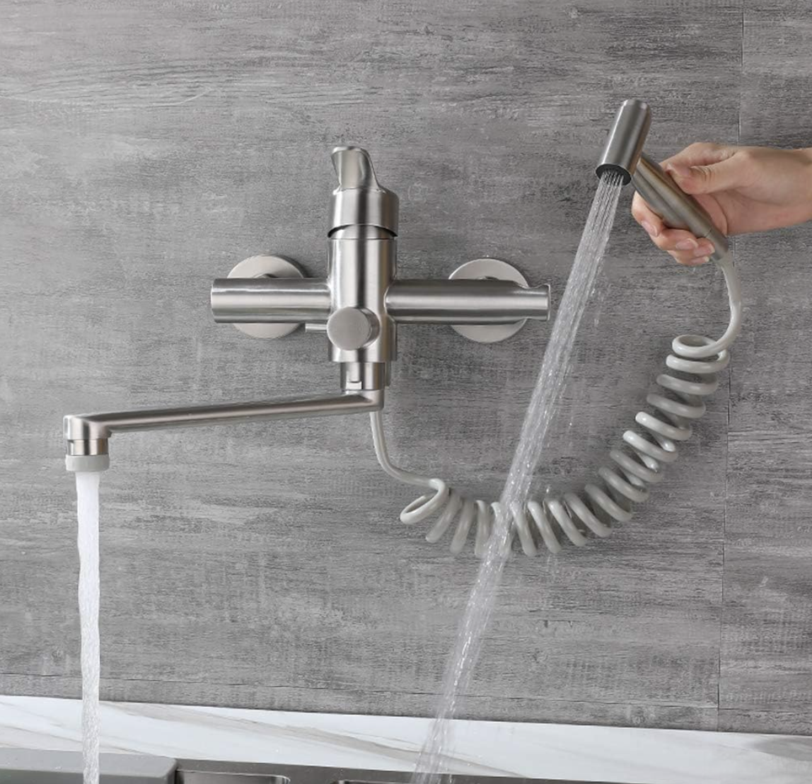 Miscelatore da cucina a parete EYN WK1124 in argento spazzolato
