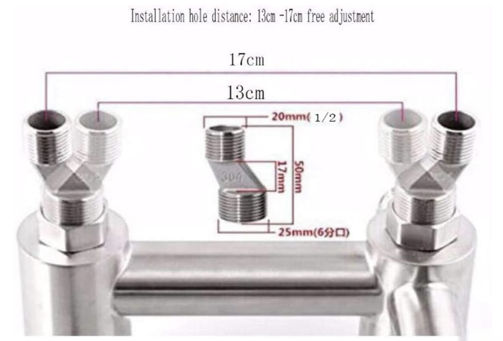Disegno tecnico di EYN WK1124 con interasse degli attacchi di 13–17 cm