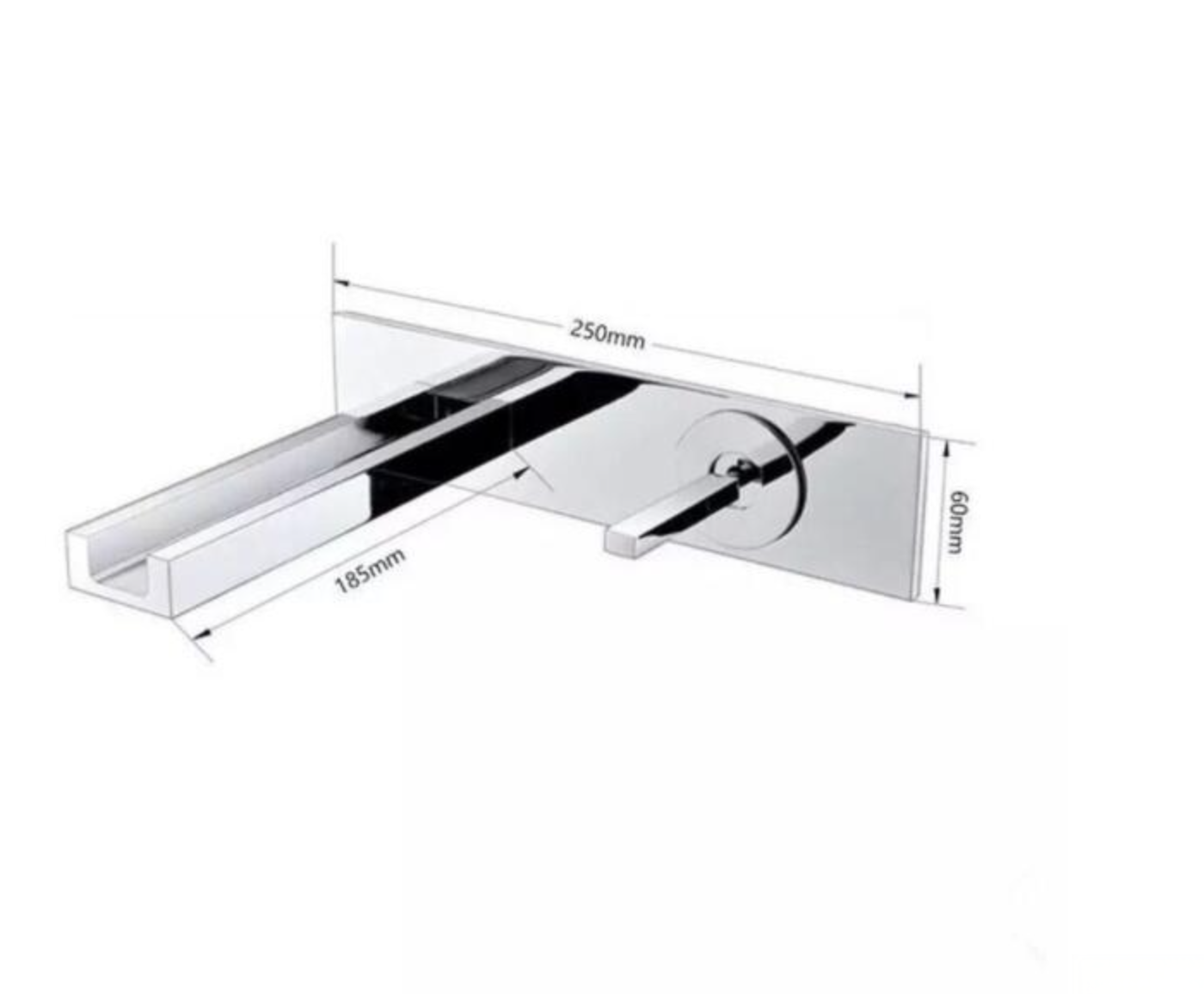 Disegno tecnico del rubinetto LED WLED1454 (250 × 60 mm, sporgenza 185 mm)