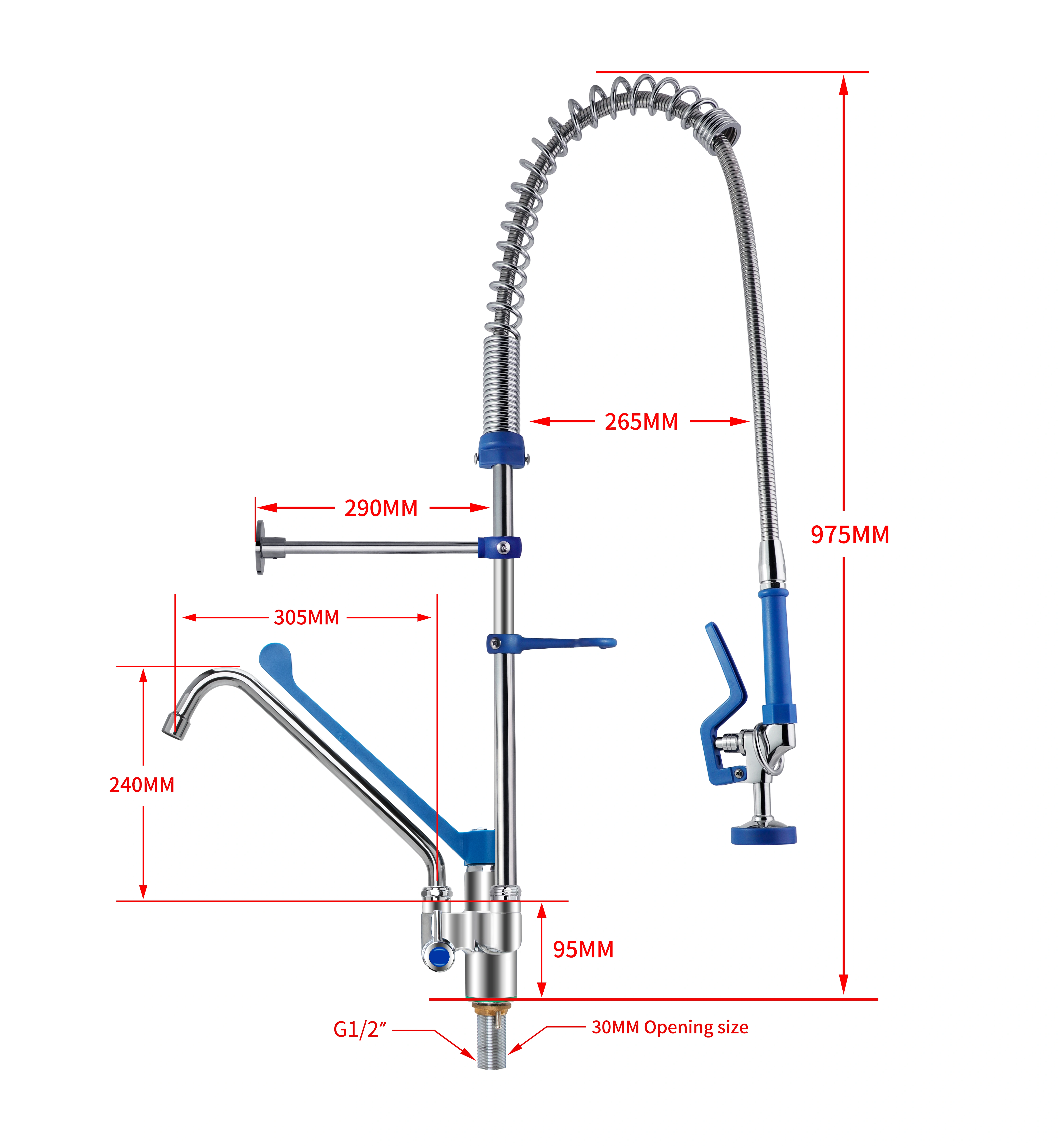 Mere namizne visokotlačne predizpiralne kuhinjske armature PRO1807: višina 975 mm