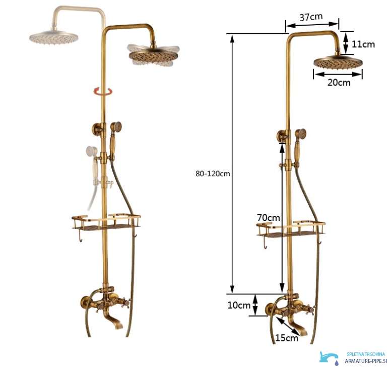 Misure del set anticato EYN AK1424 woo-13073: altezza 80–120 cm, sporgenza 37 cm