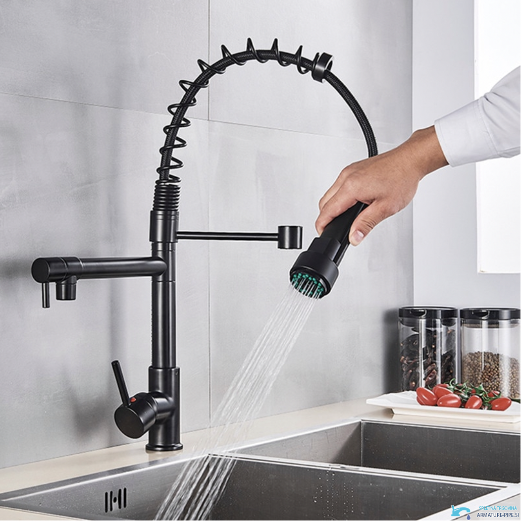 Miscelatore da cucina nero 0141b nero opaco, con o senza luce LED
