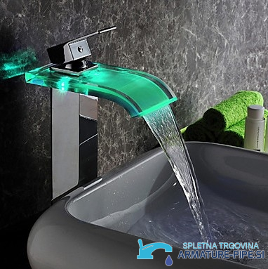 Miscelatore per lavabo EYN x013 woo-986 con cascata e illuminazione verde